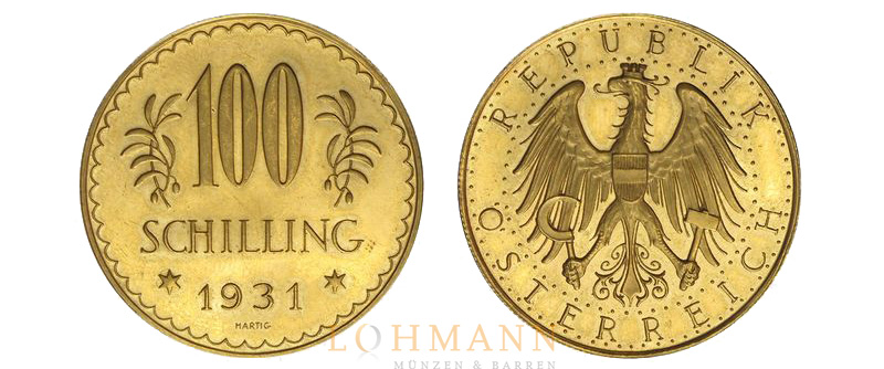 100 Schilling Goldm&uuml;nze aus 1931